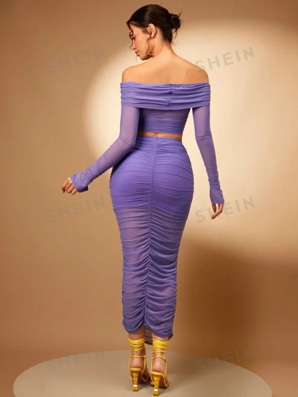 Robe mesh violet épaule taille L – Image 2