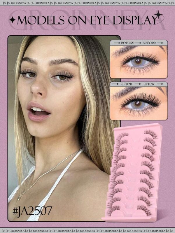 10 Paires De Faux-Cils Demi-Bandes En Clair Style Œil De Chat – Image 2