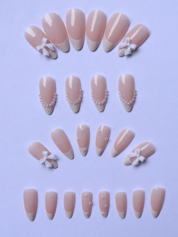 24 Pièces Améliorez Instantanément Votre Apparence Avec De Faux Ongles Amandes Blancs – Image 2