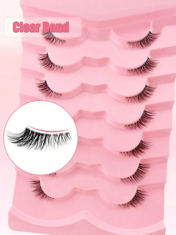 7 Paires De Faux-Cils Demi-Naturels Au Look Naturel Avec Bande Transparente, Style Yeux De Chat – Image 7