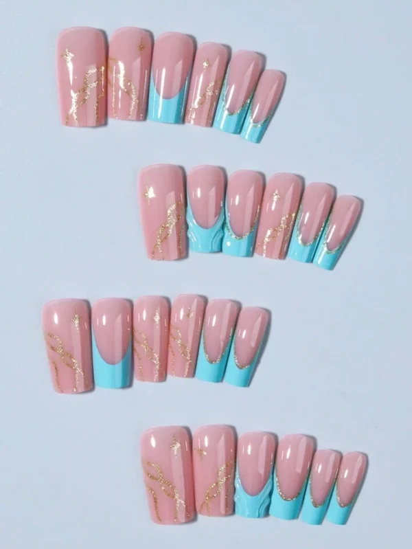 24 Pièces Fausses Ongles Carrées En Gel 3D Avec Design Dégradé, Contient 1 Pièce De Colle De Gel – Image 3