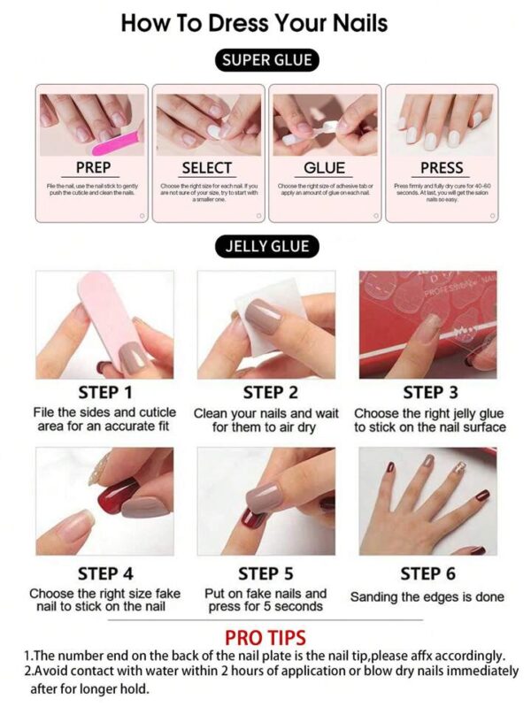 24 Pièces Fausses Ongles Carrées En Gel 3D Avec Design Dégradé, Contient 1 Pièce De Colle De Gel – Image 5