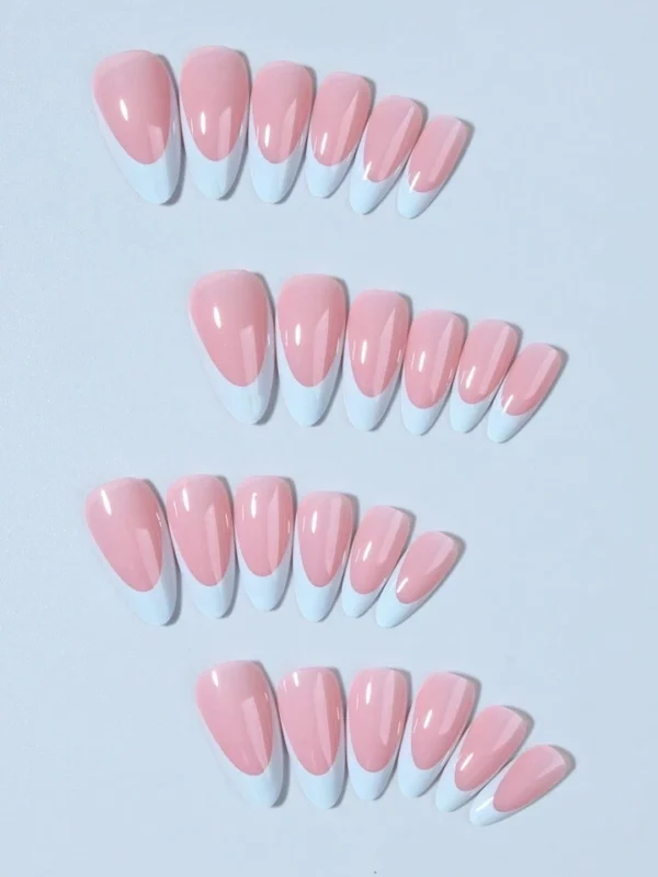 24 Pièces Faux Ongles Acryliques Moyens À Pointe Française Bleu Clair, Ajustement Parfait – Image 3