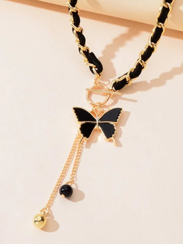 1 Pièce Conception De Styliste Collier Long Tressé Avec Pendentif De Charme De Papillon – Image 3